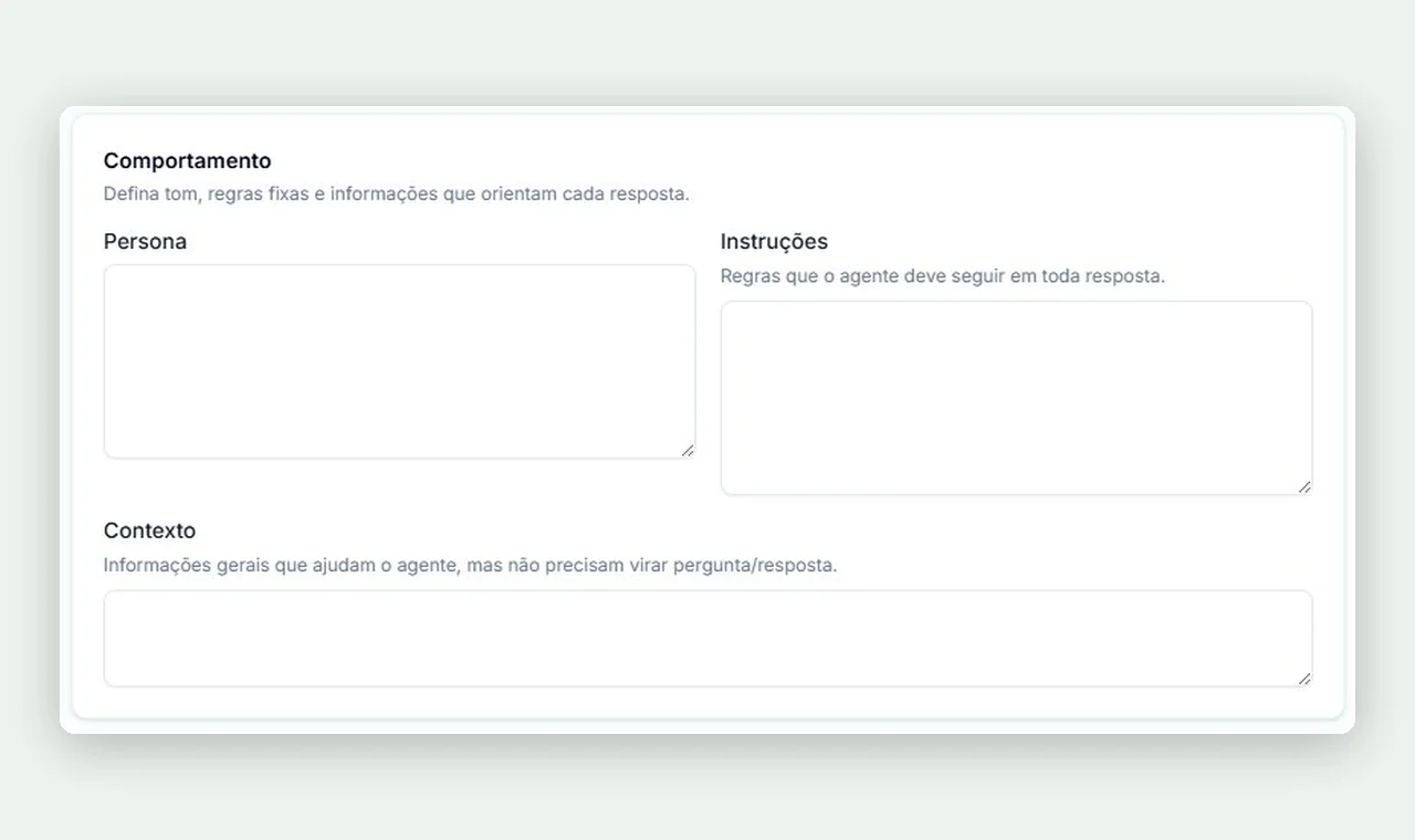 Configuração de persona, instruções e contexto do agente